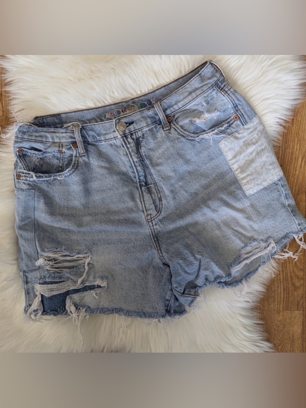 American Eagle Highest Rise 90s Boyfriend Short rainbow pride patchwork